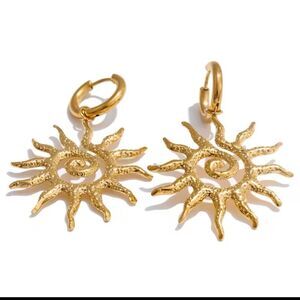 Golden Stainless Steel Sun Hoop Earrings – Boho & Chic